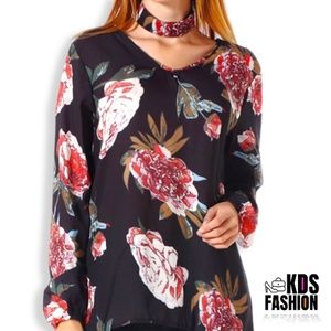 💕SALE! V-Neck & V-Back Choker Floral Blouse SZ LG
